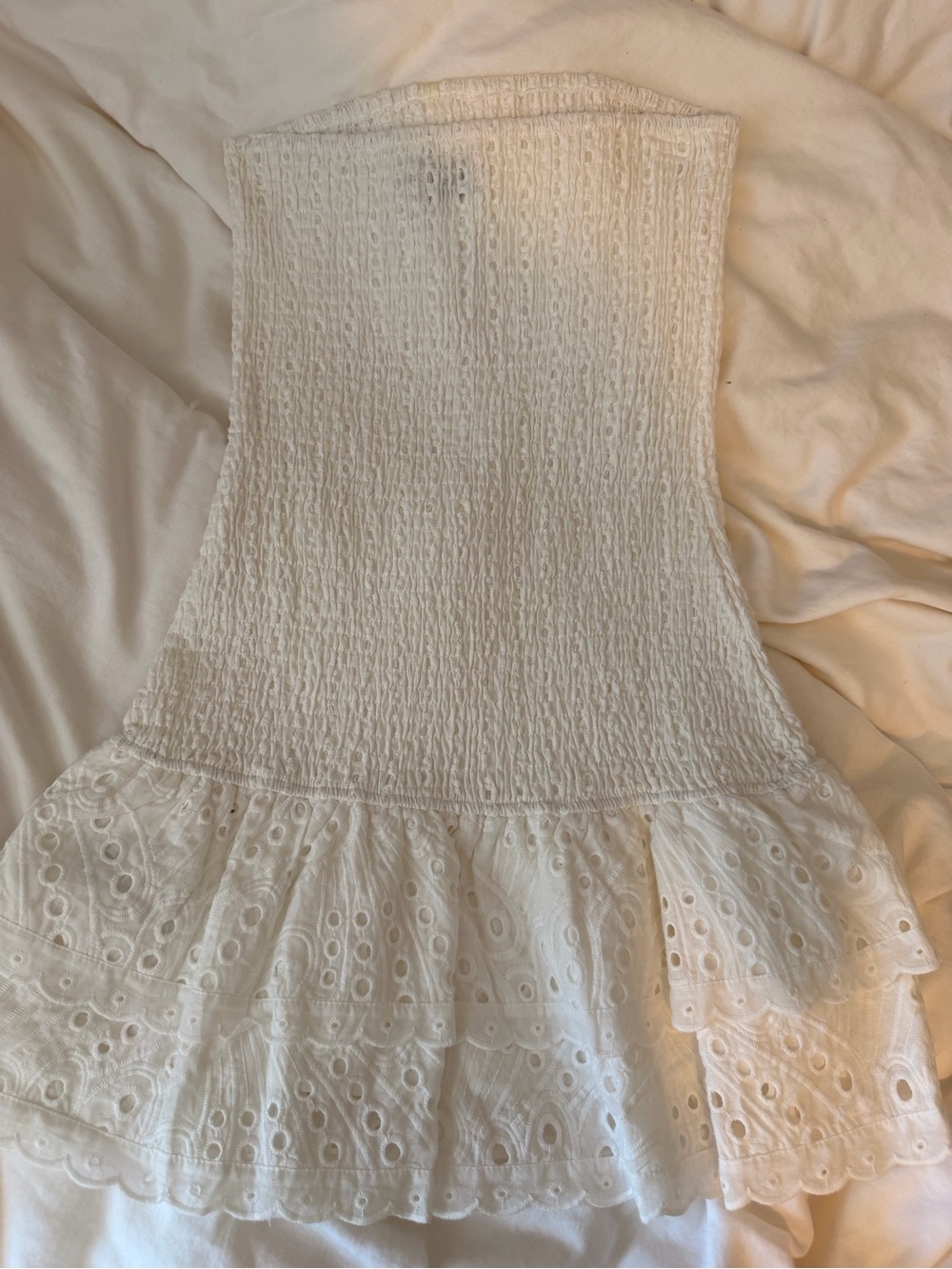 EDIKTED White Eyelet Ruffle Tube Dress